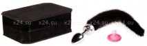 Малая металлическая серебряная пробка с черным хвостом Toyfa