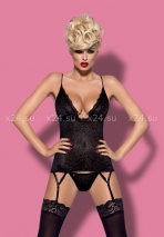 Черное ками с узором и украшеними на пажах Diamond Corset LXL