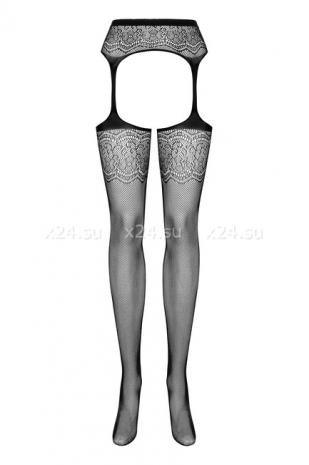 Черные колготки в сетку с имитацией чулок Garter Stockings S207 XLXXL