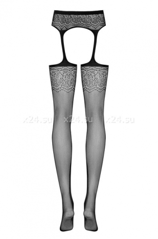 Черные колготки в сетку с имитацией чулок Garter Stockings S207 XLXXL