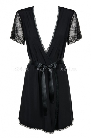 Короткий черный халат с гипюровыми рукавами Miamor Robe SM