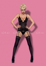 Черное ками с узором и украшеними на пажах Diamond Corset XXL