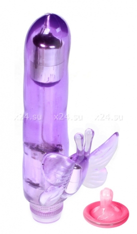 Фиолетовый вибратор для двойной стимуляции Crystal Butterfly