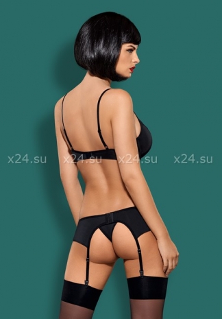 Черный эластичный комплект белья из 3-х предметов Gretia Set LXL