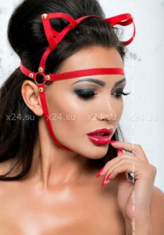 Красная маска с ушками из стреп лент Me Seduce MK 05 SL