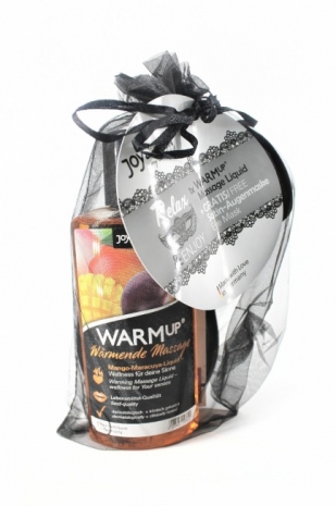 Подарочный набор WARM UP: маска на глаза и разогревающее съедобное масло "Манго и маракуйя" 150 мл