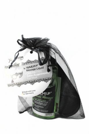 Подарочный набор WARM UP: маска на глаза и разогревающее съедобное масло "Зеленое яблоко" 150 мл