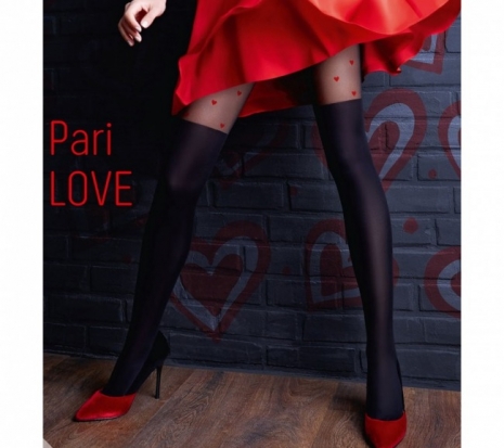 Колготки с имитацией чулок и красными сердечками Pari Love модель N60 M (60 den)