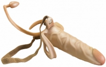 Фаллопротез на эластичном креплении с кольцом для мошонки и анальным стимулятором