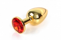 Небольшая золотая анальная пробочка с красным кристаллом
