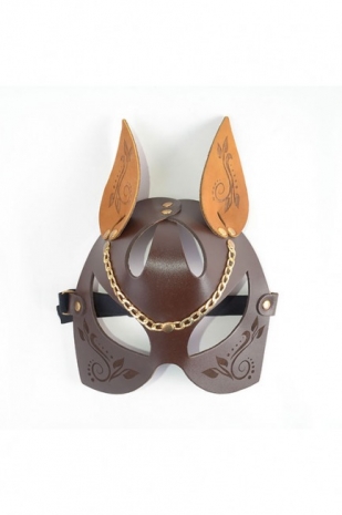 Кожаная маска кошки с золотистым украшением Harness Cat Mask