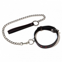 Кожаный ошейник с сердечками и поводком Джага