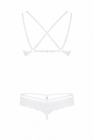 Белоснежный кружевной комплект белья с украшением на бюсте и косточками LXL