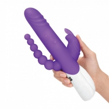 Вибратор для тройной стимуляции Double Penetration Rabbit Vibrator с вращающимися шариками (7 режимов)