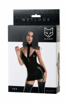Платье с кружевным чокером и подвязками для чулок Glossy Ivy из материала Wetlook S