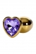 Малая золотая втулка с кристаллом в виде сердца цвета аметист Toyfa1
