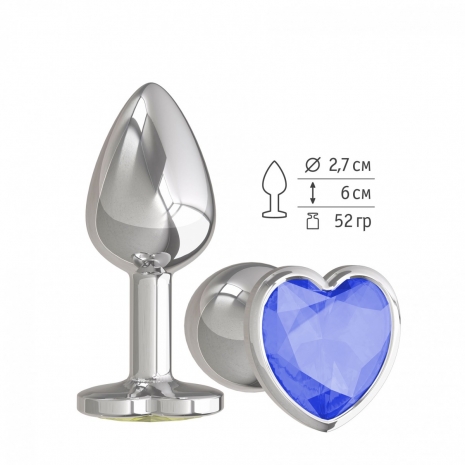 Небольшая анальная втулка с синим кристаллом в виде сердца Джага