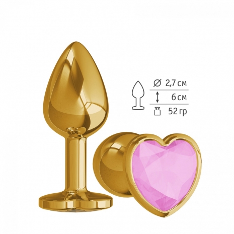 Небольшая золотая анальная втулка с розовым кристаллом в виде сердца Джага