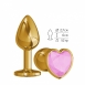 Небольшая золотая анальная втулка с розовым кристаллом в виде сердца Джага1