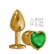 Небольшая золотая анальная втулка с зеленым кристаллом в виде сердца Джага1