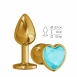 Небольшая золотая анальная втулка с голубым кристаллом в виде сердца Джага1