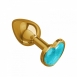 Небольшая золотая анальная втулка с голубым кристаллом в виде сердца Джага0