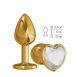 Небольшая золотая анальная втулка с прозрачным кристаллом в виде сердца Джага1