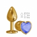 Небольшая золотая анальная втулка с синим кристаллом в виде сердца Джага1