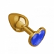 Небольшая золотая анальная втулка с синим кристаллом в виде сердца Джага0