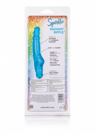 Ребристый гибкий вибратор с блестками Sparkle Radiant Ripple-Blue