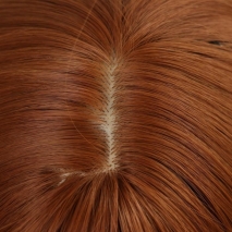 Рыжий парик удлиненное каре с чёлкой и имитацией кожи (30 см)