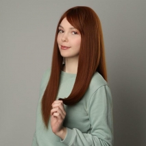 Рыжий парик с длинными волосами и чёлкой, с имитацией кожи (60 см)