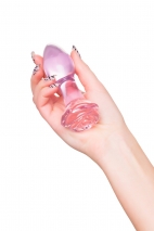 Розовая анальная втулка-розочка из стекла SEXUS
