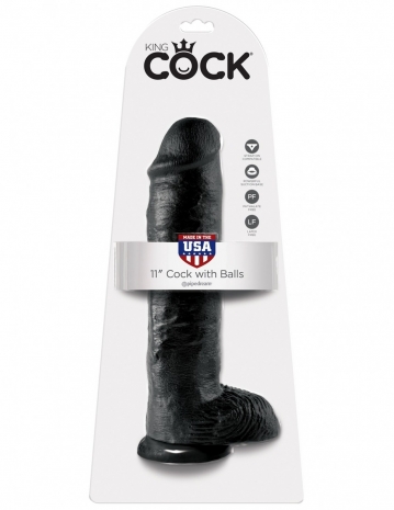 Черный гигантский фаллос на присоске King Cock 11'' Cock with Balls