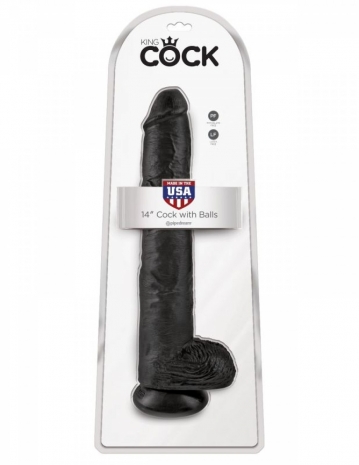 Гигантский черный фаллос на присоске King Cock 14'' Cock with Balls