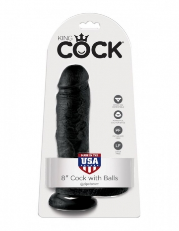 Черный фаллос с мошонкой на присоске King Cock 8 Cock with Balls Black 8''