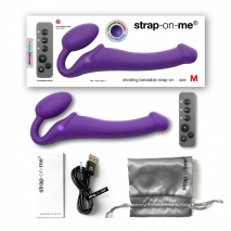 Безремневой фиолетовый страпон с вибрацией Strap-on-me M (3 мотора, 3 режима, 3 скорости)