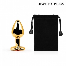 Малая золотая пробка с красным кристаллом в виде сердца Jewelry Plugs Anal