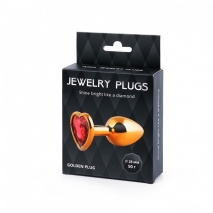 Малая золотая пробка с красным кристаллом в виде сердца Jewelry Plugs Anal