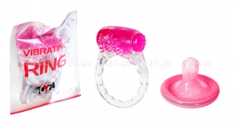Стимулирующее кольцо тонкое Vibrating Ring прозрачный с розовым