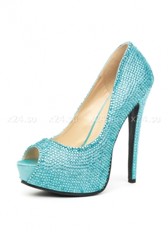 Шикарные голубые туфли со стразами Glamour 38
