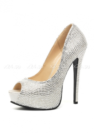 Шикарные серебряные туфли со стразами Glamour 39