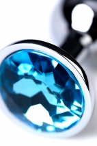Малая серебристая анальная втулка с кристаллом голубого цвета